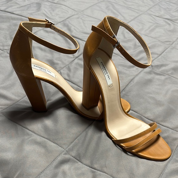 Emerson Fry Brown Leather Vero Cuoio Ankle Strap Heels Size 40 10 - Picture 1 of 15